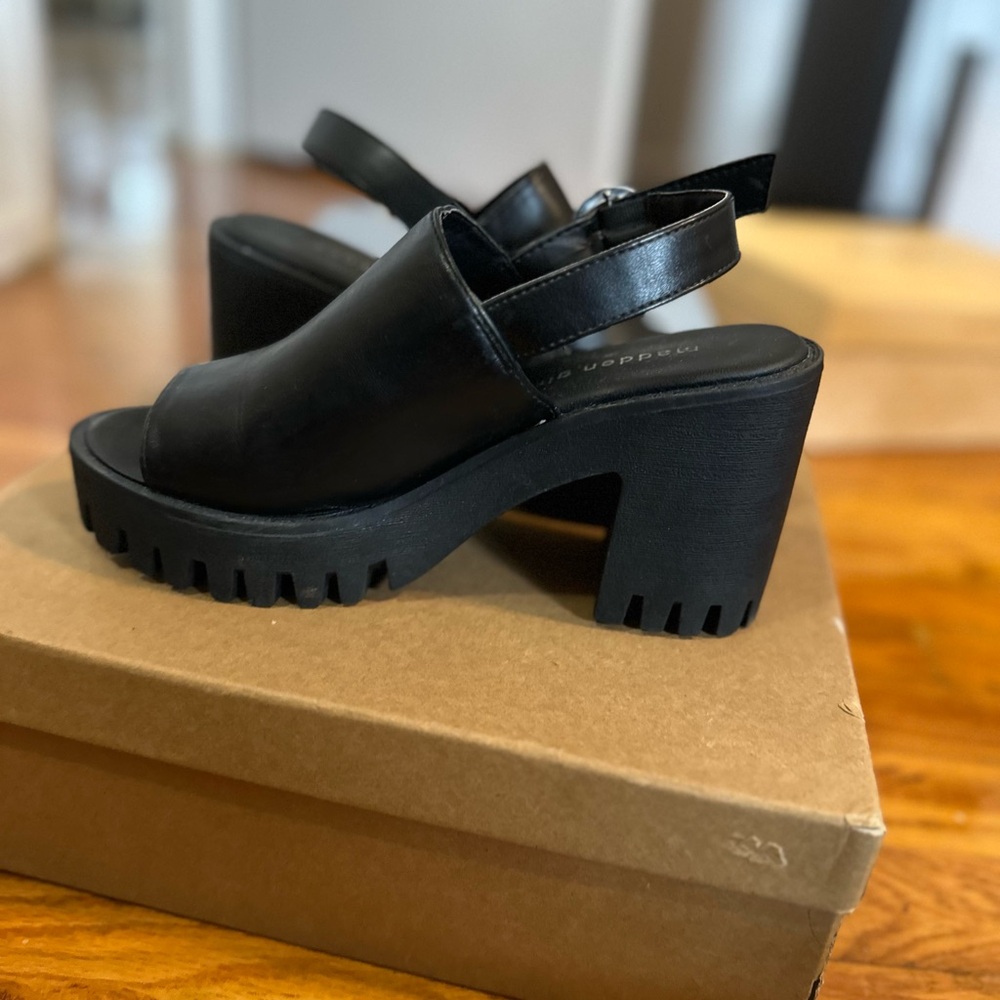 Madden Girl Black Chunky Heel Mules